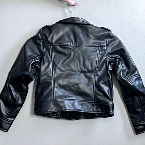 (NEW) H&M BLACK FAUX LEATHER BIKER JACKET (SIZE 8) - Picture 3 of 8